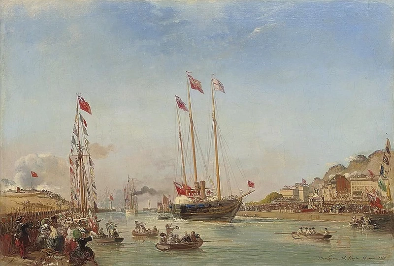 Il nuovo Royal Yacht Victoria & Albert (II) in arrivo a Boulogne per la seconda visita di Stato della Regina Vittoria